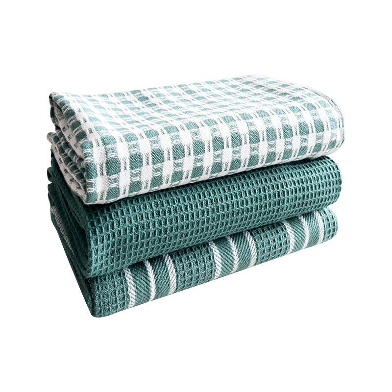 

3 шт./компл. хлопковые вафельные кухонные полотенца для мытья посуды, ультрамягкие впитывающие быстросохнущие полотенца для посуды, бытовые полотенца для посуды зелёный