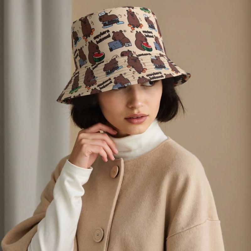 Capybara Print Bucket Hat Trendy Animal Lover Hat Outdoor Fisherman Hat for Outdoor Activity