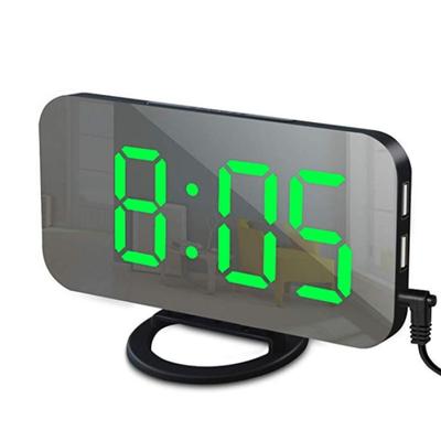 Digital Led Mirror Alarm Clock 2 Ports Usb Charger Snooze Function Adjustable Brightness Led Table