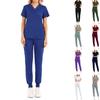 Completo Medico da Lavoro a Due Pezzi da Donna con Casacca e Pantaloni Uniforme da Infermiere Manica Corta Scollo a V Tasche Set da Lavoro per Professionisti Sanitari