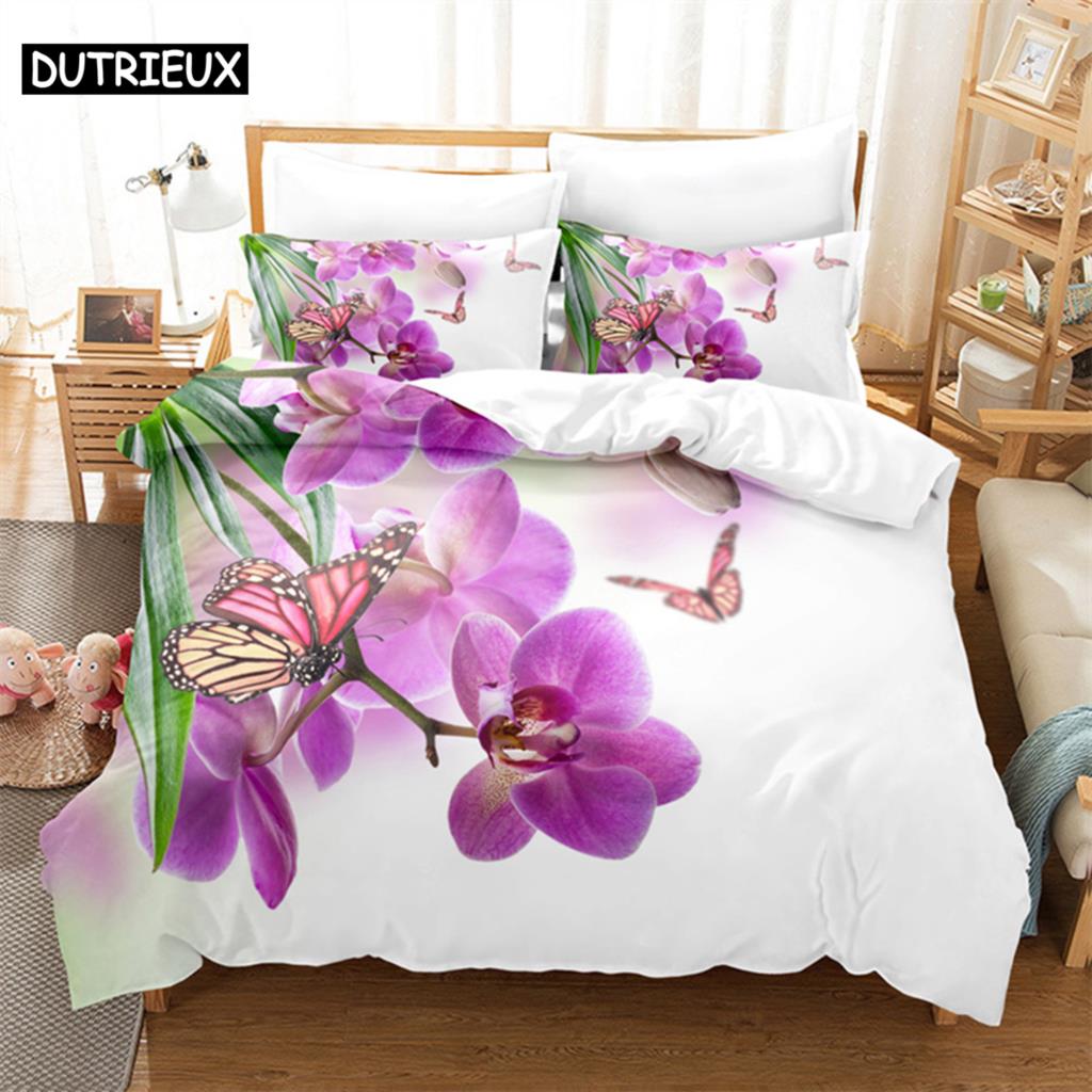 Purple Flower Duvet Cover Set Double Bed 200x200 Thin Floral Bedding Set 3PCS 2PCS with Pillowcase Single Quilt Cover 220x240