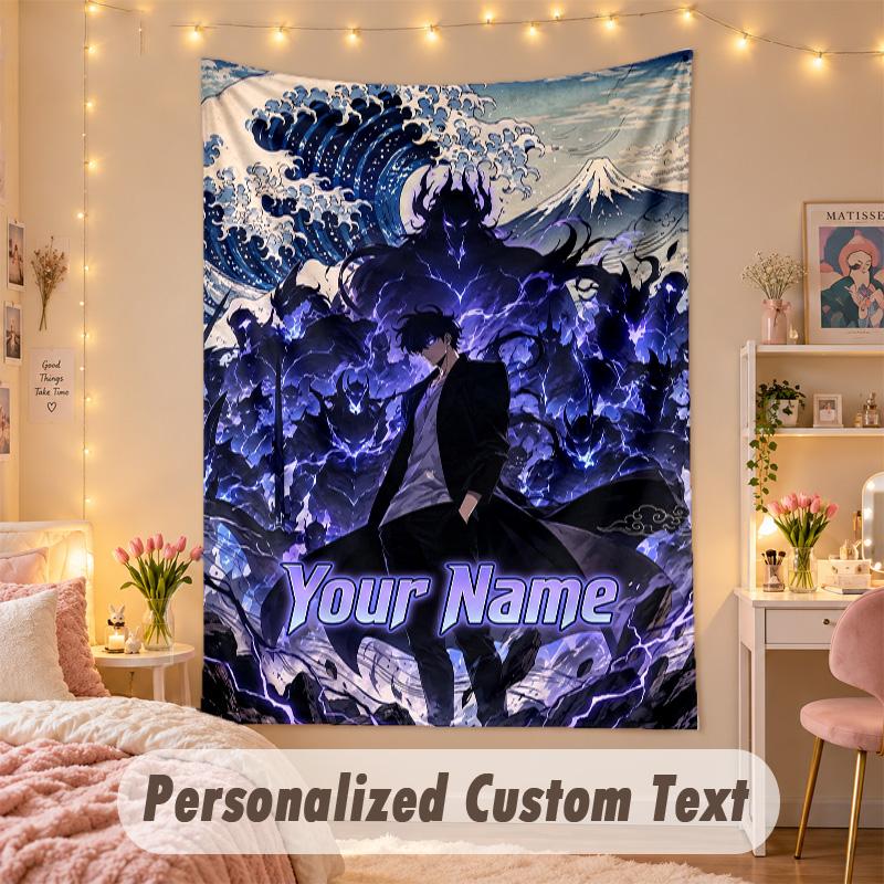 Custom Personalized Tapestry,Solo Leveling Print Custom Name Text Wall Art Hanging for Bedroom