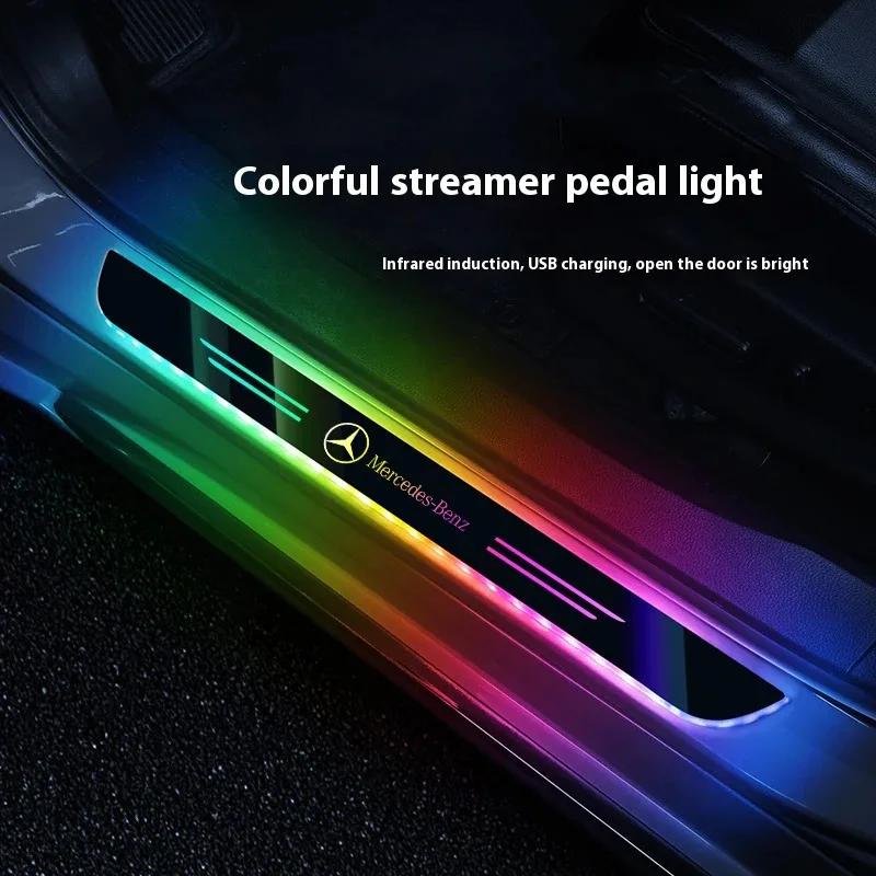 LKL1  Car Sticker Car LED Wireless Threshold Light For Mercedes Benz A B C E S V Class GLB GLC GLE Pilot SLK SLC ML SL Vito AMG Sprint