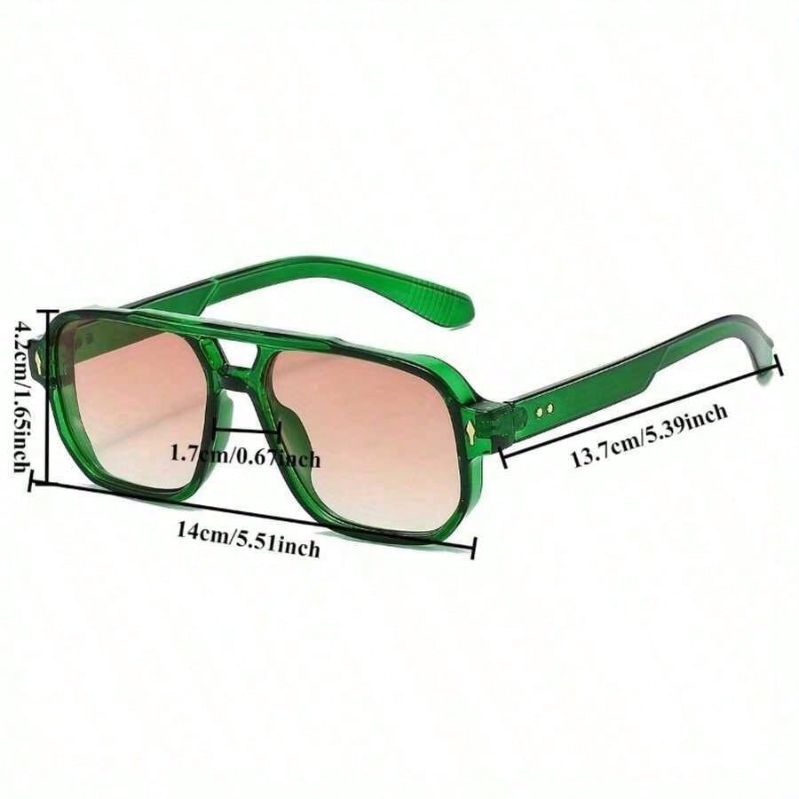 1 Stück Retro Damen Square Doppelte Brücke Brille - Transparenter Grüner PC-Rahmen, Leichte Schutzlinse, Lässige Unisex Vielseitige Brille