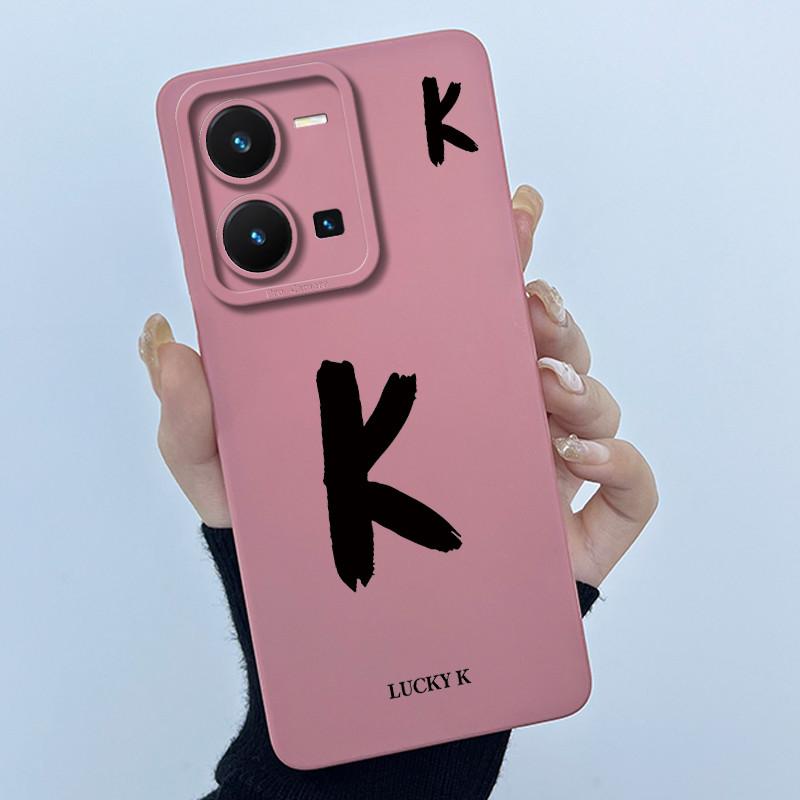 For Vivo Y35 Case Cute Initial Letters Soft Liquid Silicone Back Cover For Vivo Y 35 4G Funda Anti Drop Phone Protector Coque