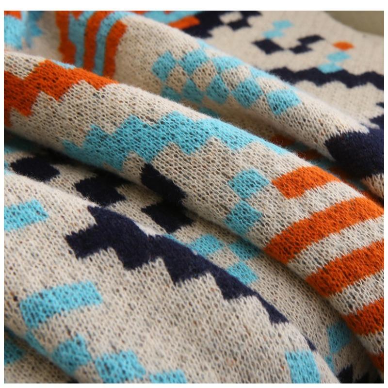 Blanket Multifunctional Boho Knitted Throw Vintage Wave Tassel Blanket for Sofa Couch Window Seat Lightweight Nap Air Conditioning Blanket
