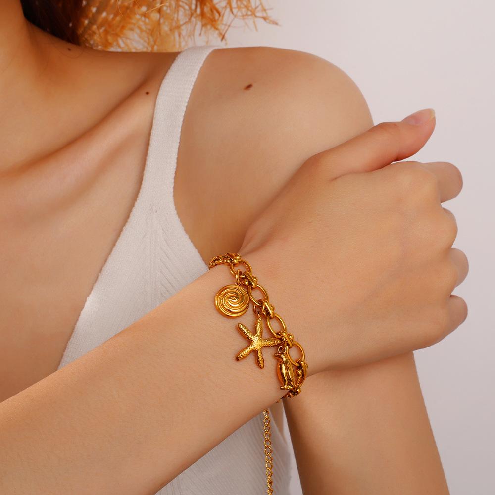 Seaside Vacation Style Golden Dolphin Starfish Pearl Shell Pendant Diy Versatile Jewelry Accessories