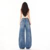 Spring Summer Vintage Street Relaxed Floor Saber Cut Denim Pants For Women Casual Pants Oversize Denim Trousers