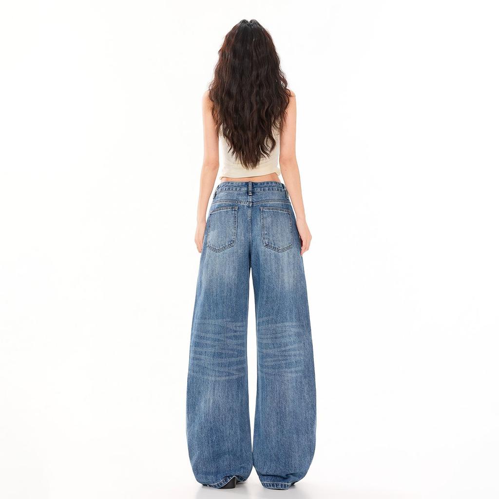 Spring Summer Vintage Street Relaxed Floor Saber Cut Denim Pants For Women Casual Pants Oversize Denim Trousers