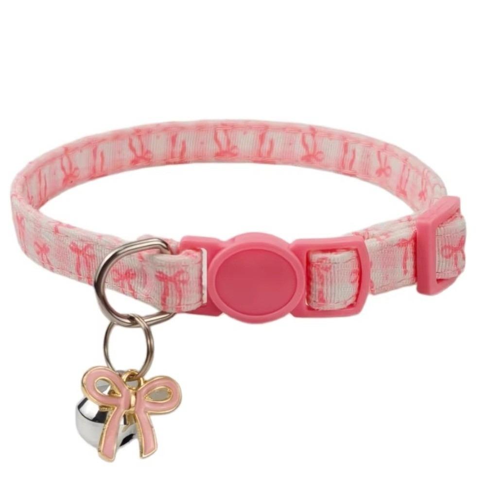Nylon Ribbon Pet Collar Adjustable Collar Puppy Collar Cute Kitten Collar Cats Kittens Pink Bow