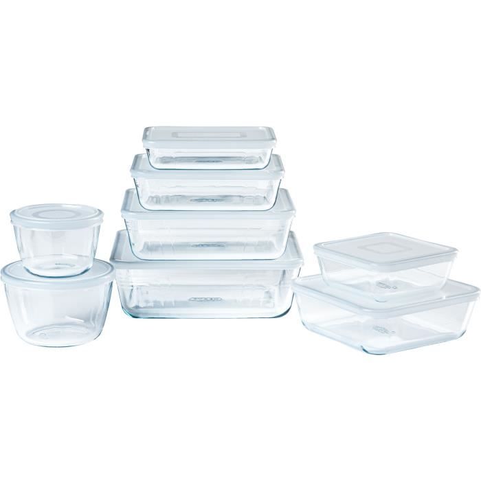Lot de 8 plats de conservation - PYREX - Cook &amp; Freeze - Verre - Rectangulaire - Couvercle spécial congélation