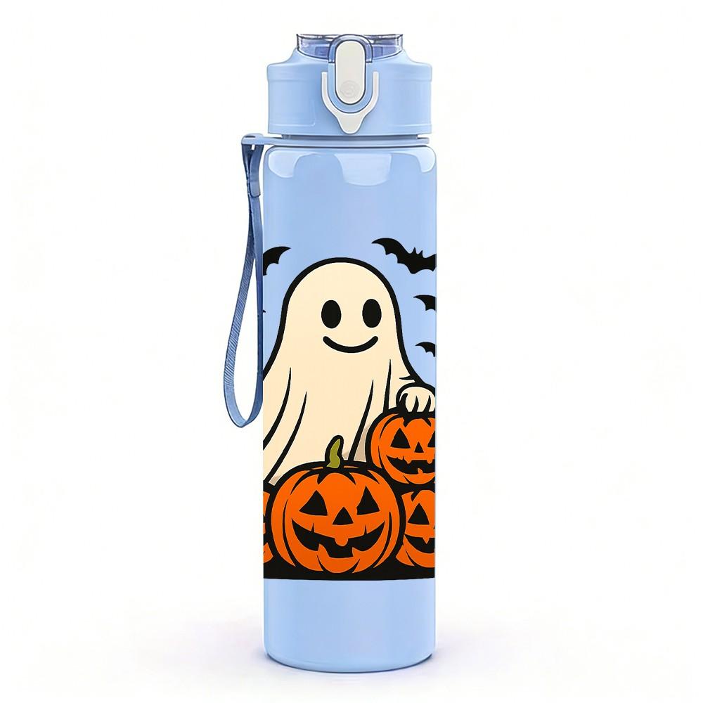 1PC Ghost Pumpkin Halloween 750ml Color Plastic Sports Water Bottle Leakproof Flip Straw Lid Suitable for Sports Office Home Use
