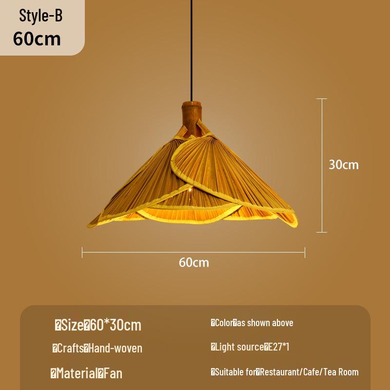 Bamboo Woven Lantern Light for Chinese Restaurant or Teahouse - Rattan Straw Hat Pendant Light