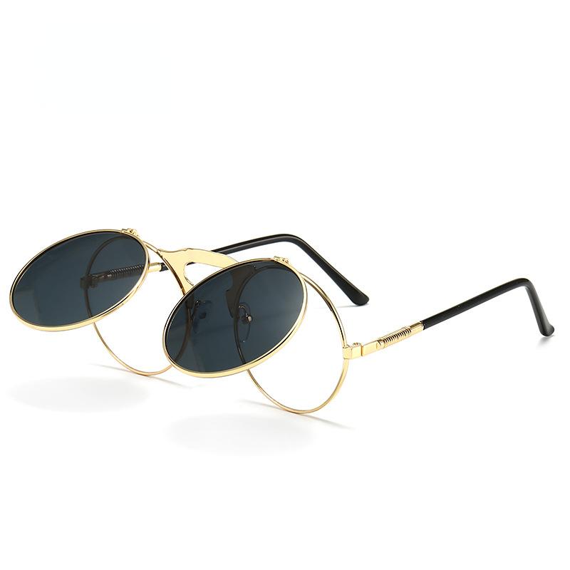 Vintage Style Steampunk Flip Sun Glasses Men's Retro Style Round Metal Material Sun Eyeglasses for Women's Brand Designer Fashion Circle Shades
