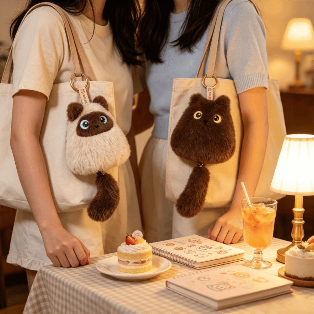 Cute Cat Cat Plush Doll Keychain Oval Kitten Plush Keychain Cat Plush Pendant Gift for Boy