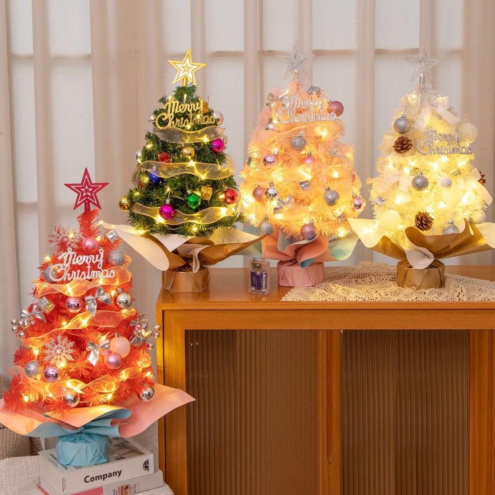 Artificial Mini Christmas Tree with Lights Miniature Pine Crafts Christmas Tree Model  Navidad