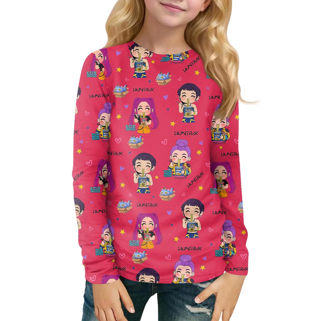 Children's Witch Printed Long Sleeved Round Neck Top With Floral Print For Daily Casual T-shirt