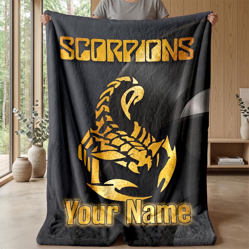 Scorpions Custom Flannel Throw Blanket Print Your Name Text Soft Warm Blanket Holiday Present