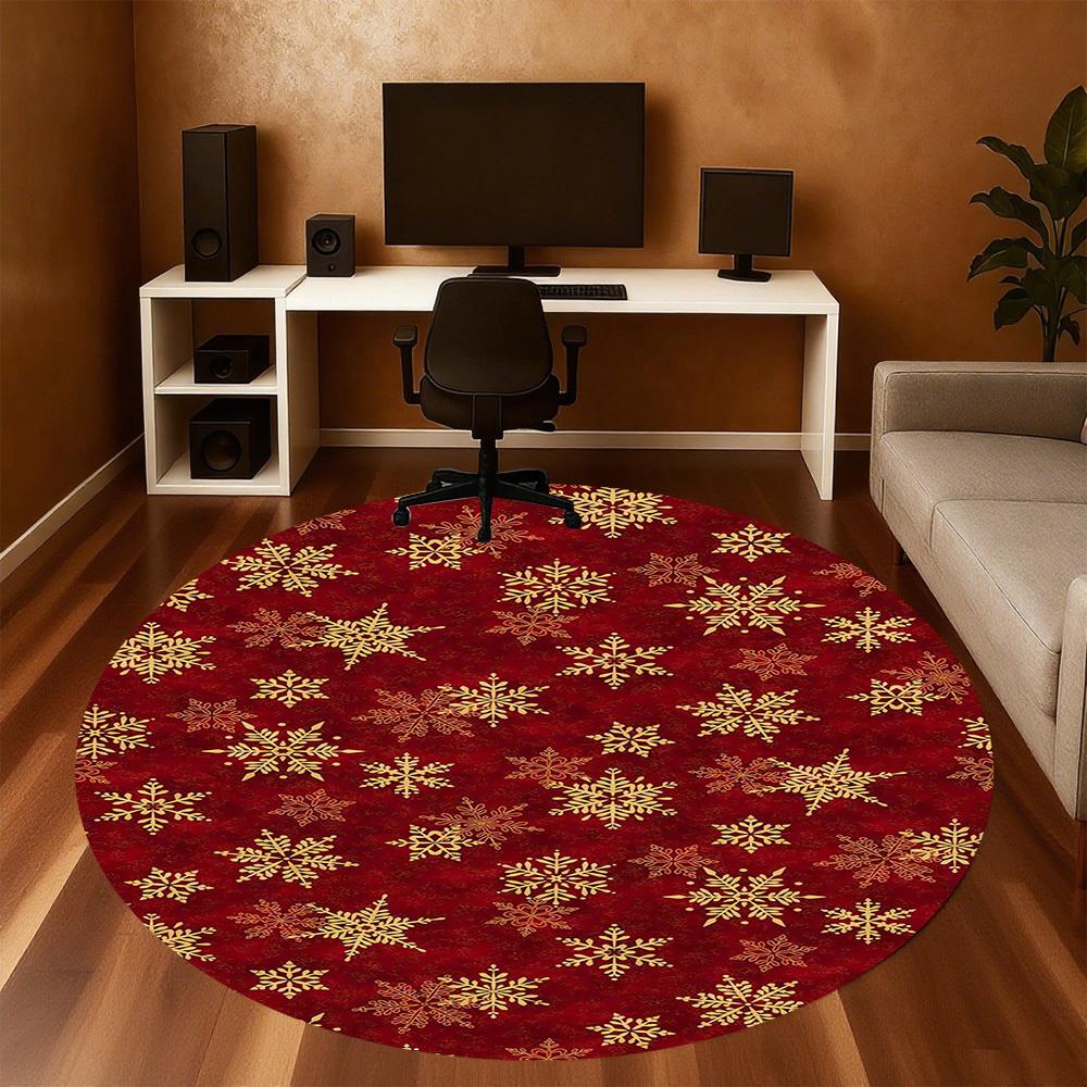 1pc snowflake red Round Chair mat Area Rug - Non-Slip, Floor Mat for Office, Bedroom, home decor Christmas Gift-1002365