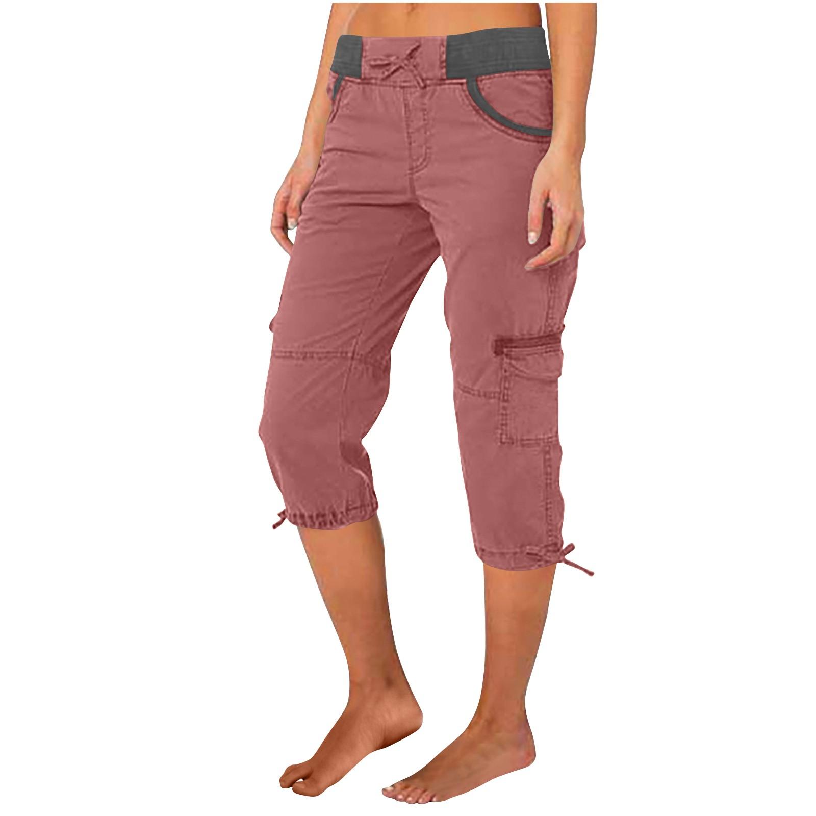 

Women s Fashion Color Casual High-Waist Drawstring Pocket Work Pant Seven-Eighths Pant XL кавун червоний колір