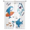 Blaue Hai-Cartoon-Tüllvorhänge für Wohnzimmerdekoration, moderne Schleier-Chiffon-Vorhänge, Schlafzimmer, transparente Vorhänge