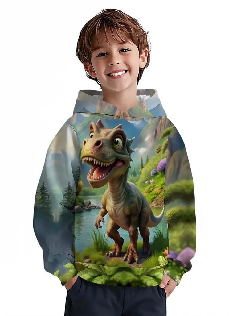 Boys' Hoodies Dinosaur 3d Print Autumn Long Sleeve Tops Pullover Baby Boy Clothes Sweatshirt Outdoor Causal Children's Clothing