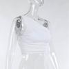 Summer Soild Color Slim One Shoulder Crop Top Pleated Vest Short Shirring Ladies Short Tank Top