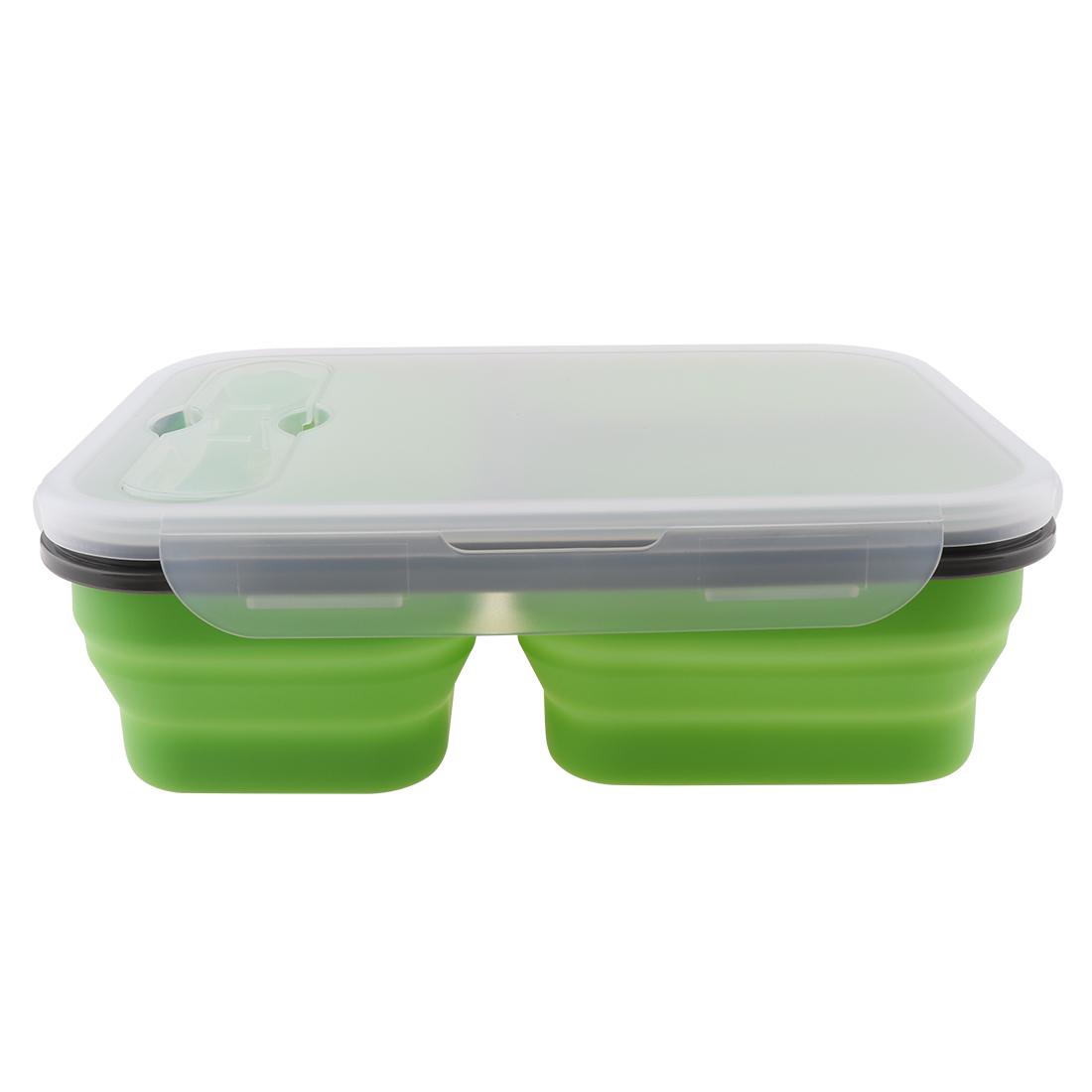 

1100 мл легкий стиль с двумя решетками, прямоугольный силиконовый масштабируемый складной ланчбокс, коробка для бенто зелёный