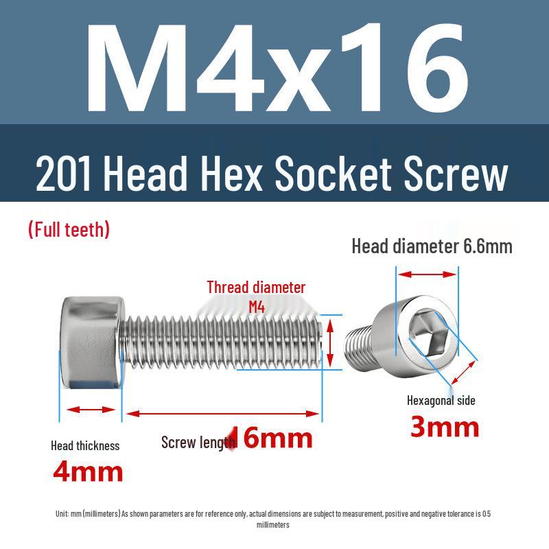 Yigu 201 Stainless Steel Cup Head Hexagon Screws and Bolts - M3, M4, M5, M6