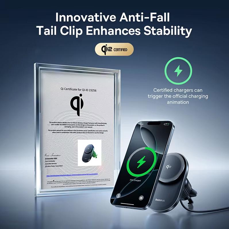 Baseus car phone holder wireless charger with magnetic suction port, car specific fast charging Qi2.0 certification, Apple