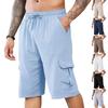 Men's Linen Short Pants With Multiple Pockets And Drawstring Waistband - Beach Work Pants