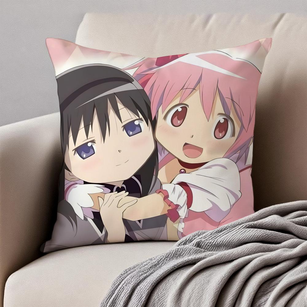 Cute Japanese Anime PPuella Magi Madoka Magica Cushion Cover Pillowcase Antidustmite Invisible Zipper Short Plush Sofa Cushion