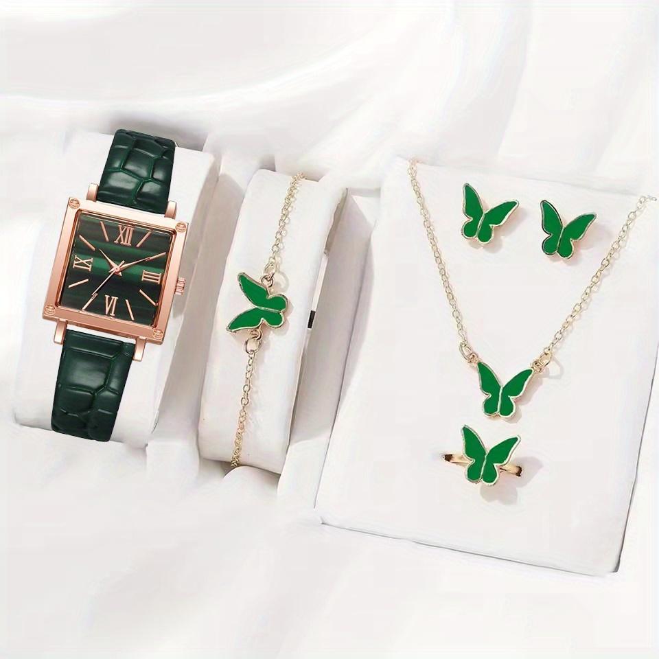 

Women Watch Roman Numeral Dial Quartz Wristwatch PU Leather Strap Watch Heart Diamond Jewelry Set Gift For Her чорний