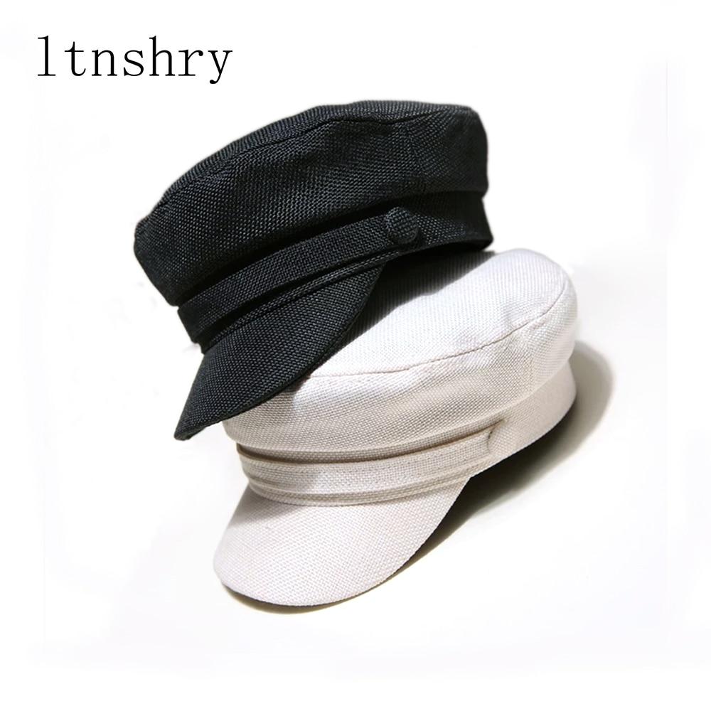 Women's Hat Flat Cap Military Cap Spring Autumn Linen Octagonal Cap Solid Color Flat Top