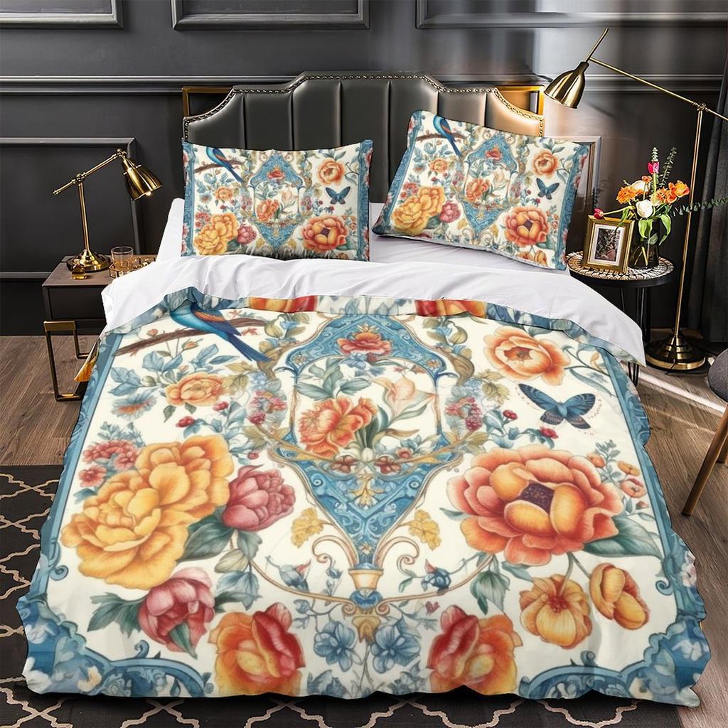 3D Digital Printing Hand-Painted Flower Series Quilt Cover Pillowcase Two Or Three-Piece Set Polyester Abraded