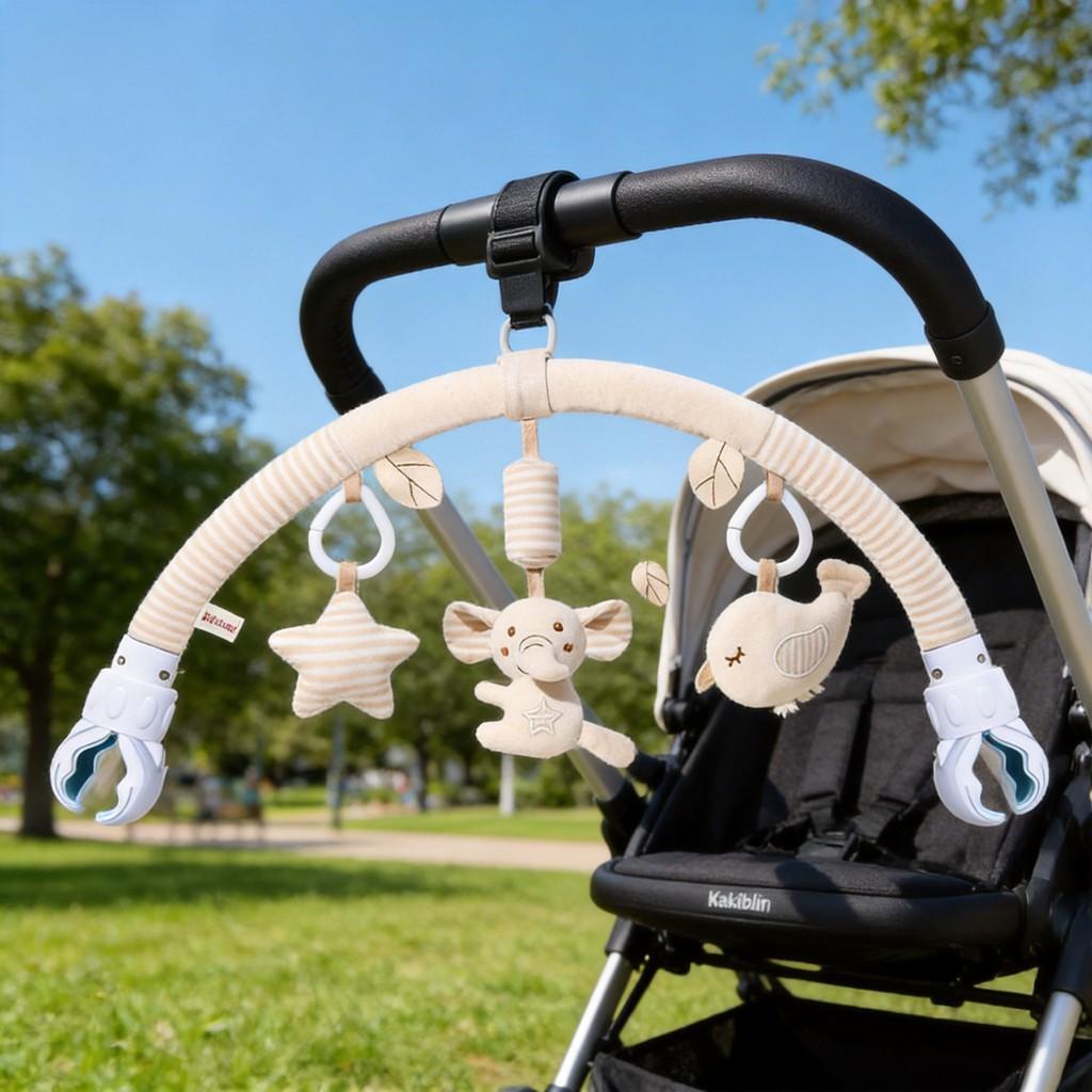 Baby Stroller Hanging Wind Chime Toy With Plush Bear And Elephant Clamps For Sensory Development