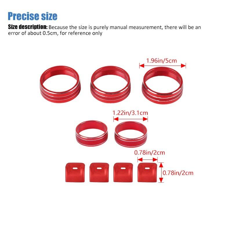 För Jeep Wrangler JK 2012-2017 Luftkonditionering CD-brytare Fönsterkontroll Vred Dekorationsring Kåpa Aluminiumlegering