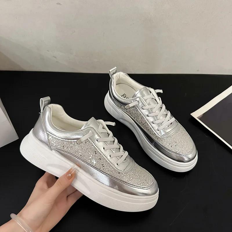 Fashion Women's Casual Sports Shoes Fashion Breathable Platform Soft Sole Single Shoes Woman Thick Sole Non Slip Lace Up Vulcanized Shoe