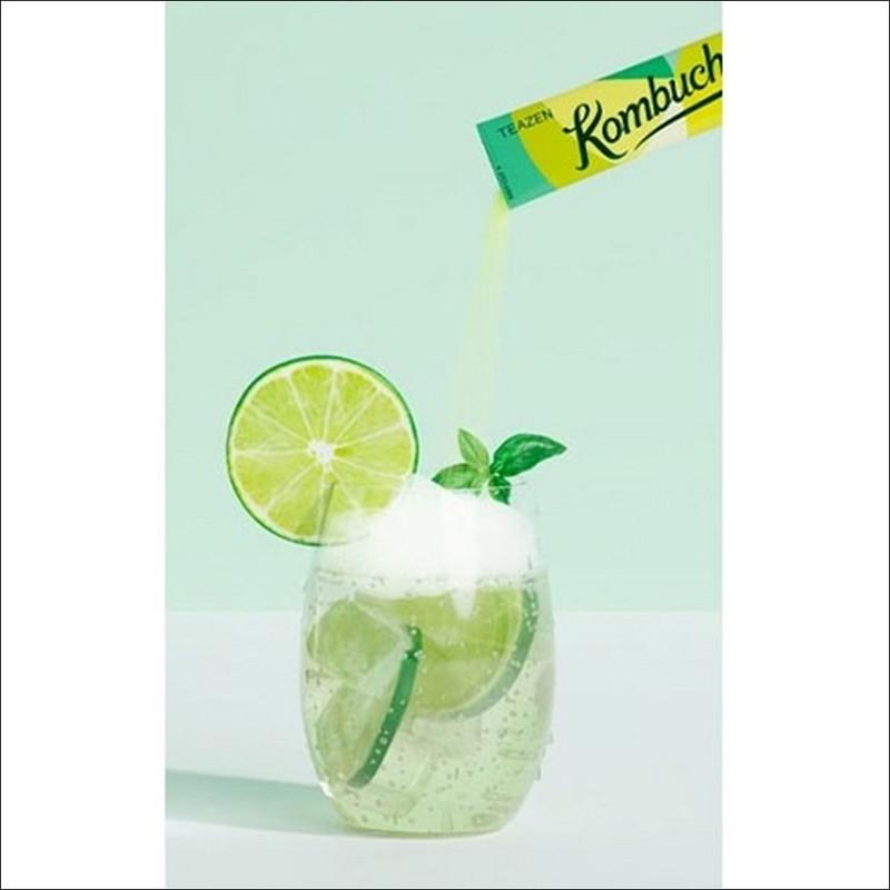 Teazen Chá Kombucha Mandarina Verde Lima 30 Sticks / Baixo em Calorias, Zero Açúcar, Prebióticos