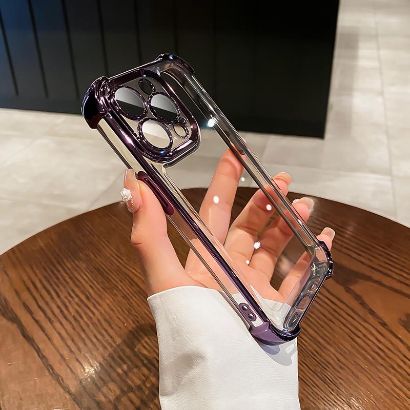 Luxury Plating Clear Shockproof Phone Case For iPhone 12 13 14 15 16 Pro Max Plus XS XR X Transparent Acrylic Anti-Shock Cover