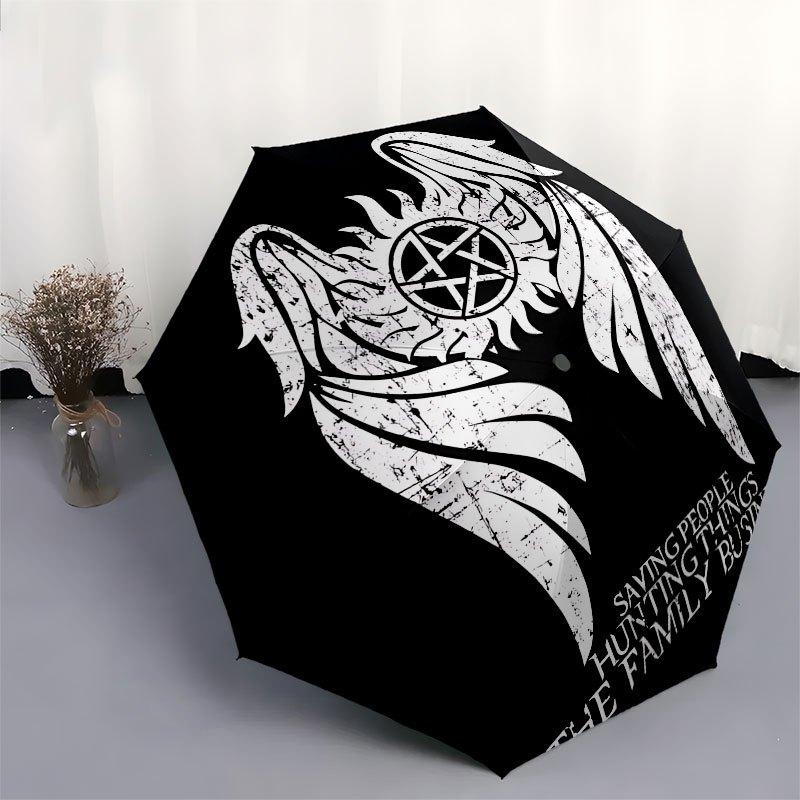 1pc Supernatural Automatic Opening/Closing Umbrella with Convenient Three-Fold Design, 8 Iron Ribs - for Outdoor Daily UseA27