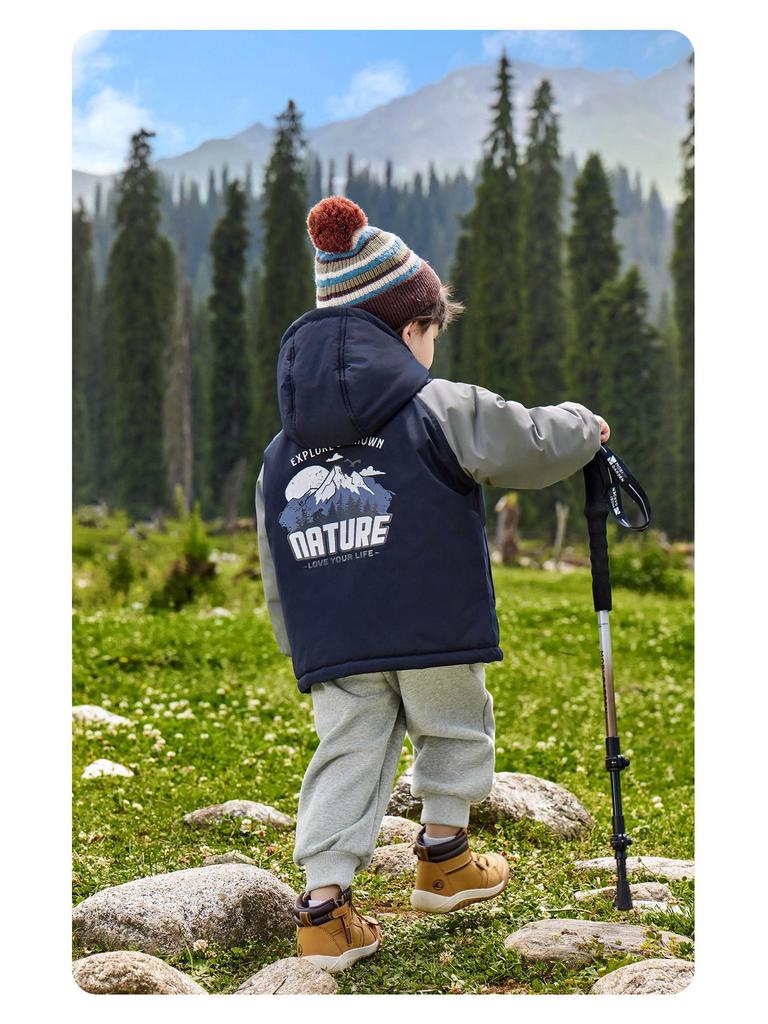 2025 New Boys' Thickened Hooded Cotton Jacket - European Winter Style with Contrasting Colors for Toddlers and Children