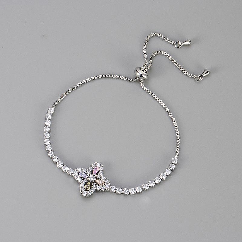 Luxury Full Zircon Rhombus Flower Bracelet Adjustable Fashion Commuter Elegant Niche Jewelry For Women Daily Wear