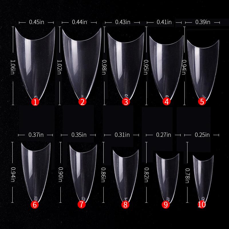 500pcs/bag French Pointed Curved Acrylic False Nails Nature Transparent Mixed Size Extension Full Cover Press On Nail Tips