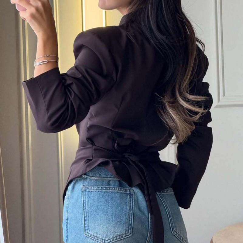 Womens Slim Fit Asymmetrical Blazer Jacket Long Sleeve Office Chic Coat Pure Color