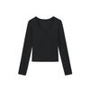 Women's Slim Fit Square Collar Long-Sleeved T-Shirt with Chest Pads for Autumn and Winter