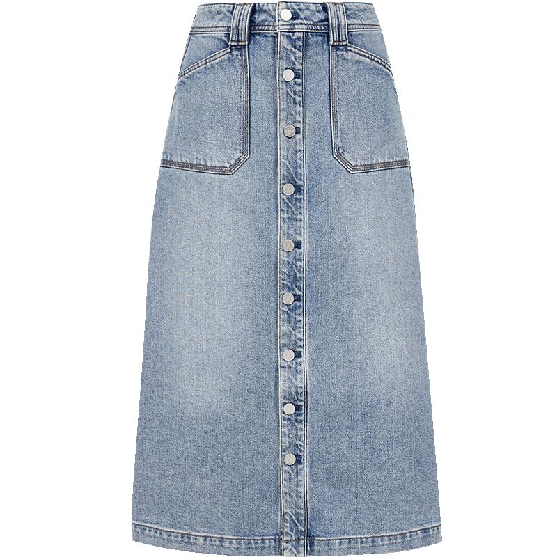ONLY Women s Single-breasted Pocket Denim Mid-length Skirt XL