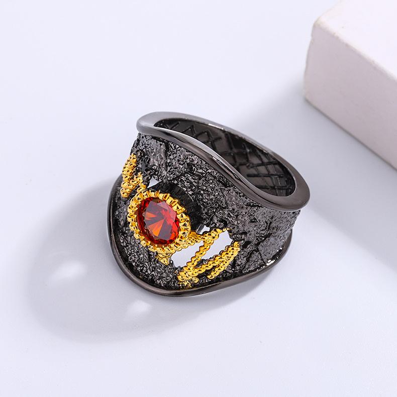 Style Black Retro Red Sun Ring Gold Plated Ring Trendy Versatile Jewelry
