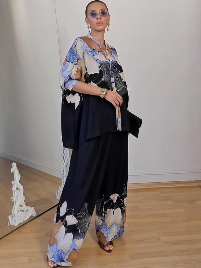 

Комплект из топа с принтом и широких брюк в европейском и американском стиле, осень 2025 L