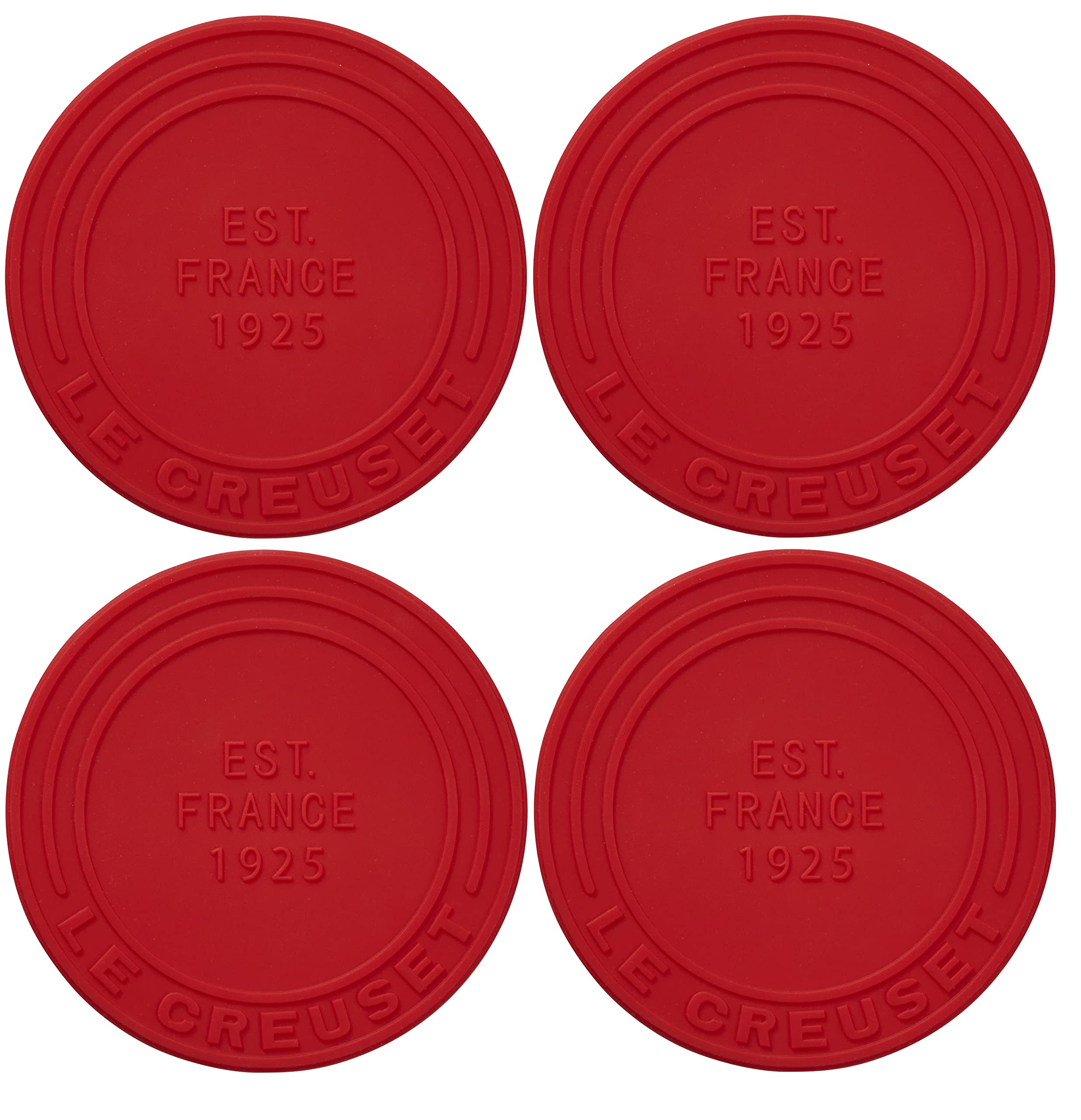 

Le Creuset Silicone Coasters, 4-Pack, Cherry Red, Heat and Cold Resistant, Non-Slip, for Drinks [Official Japanese Product]